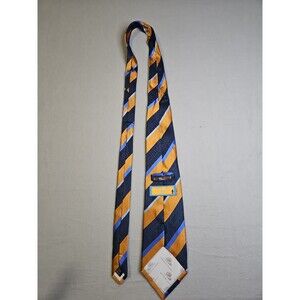 Men's Steve Harvey Collection Tie Blue Gold Stripes 100 Silk